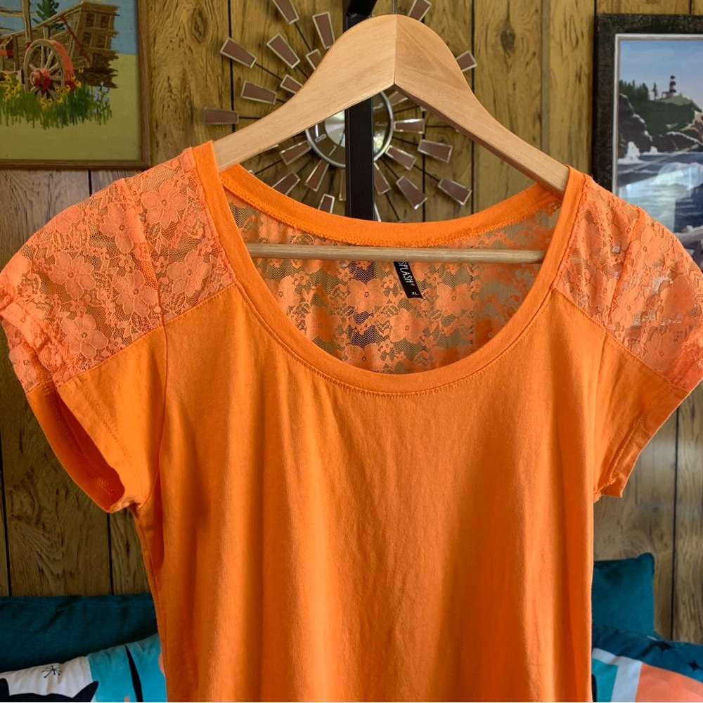 Orange Lace Ruched Tee - Picture 2 of 8